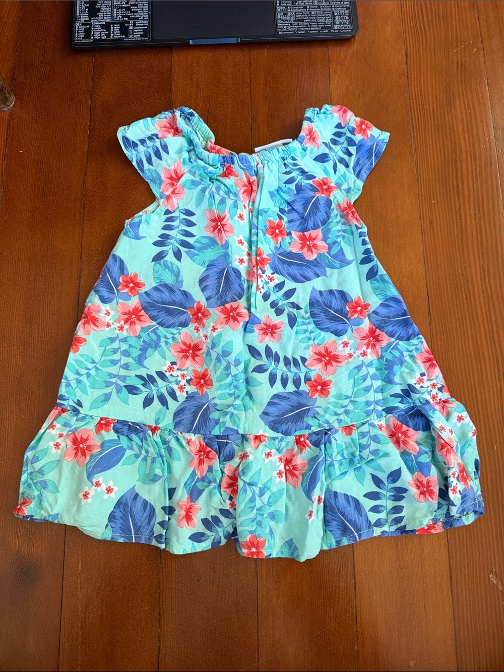 The Children's Place Aqua Floral Dress with Coral and Navy